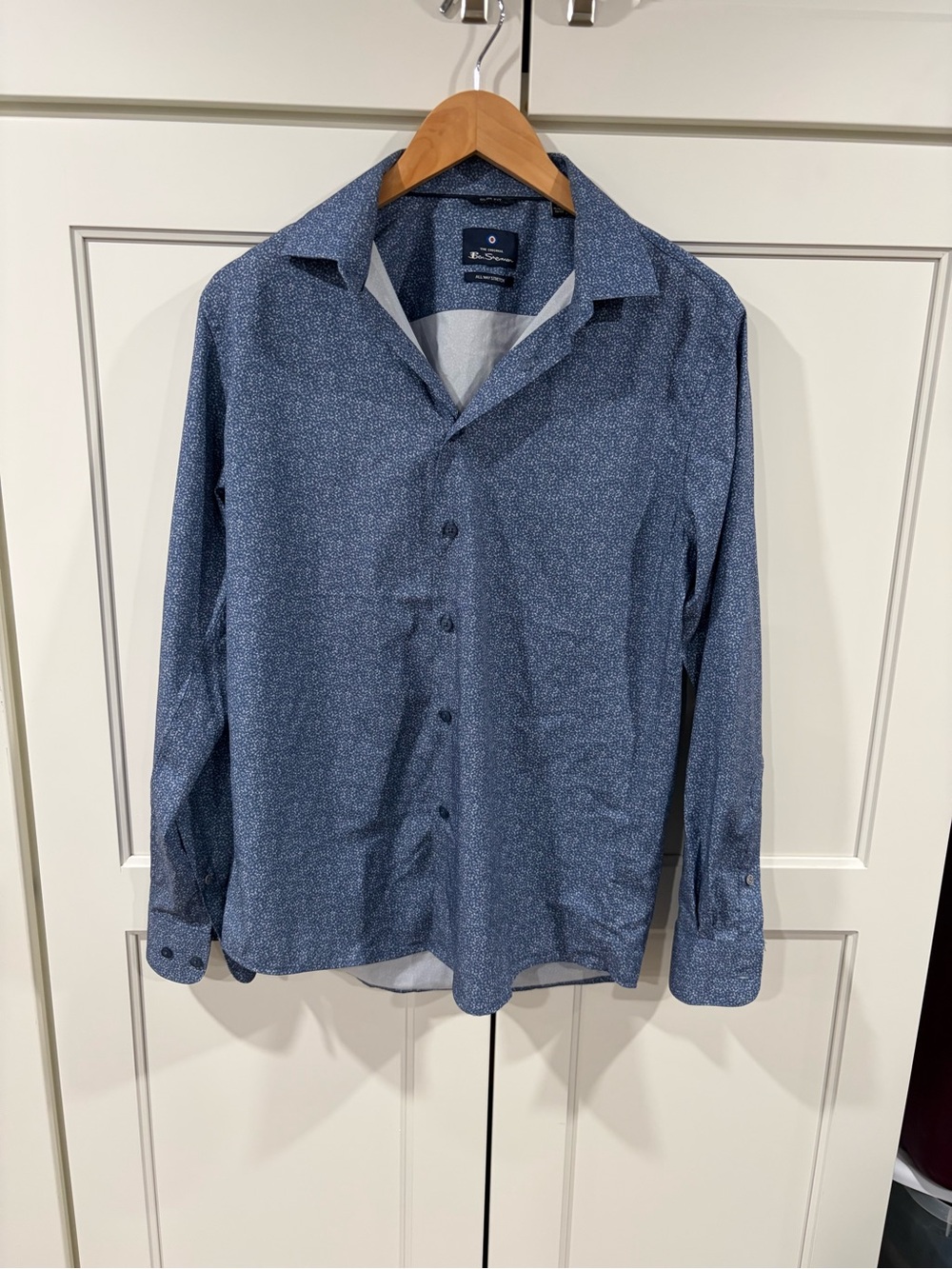Ben Sherman Men's Navy Blue Micro-Print Dress Shirt